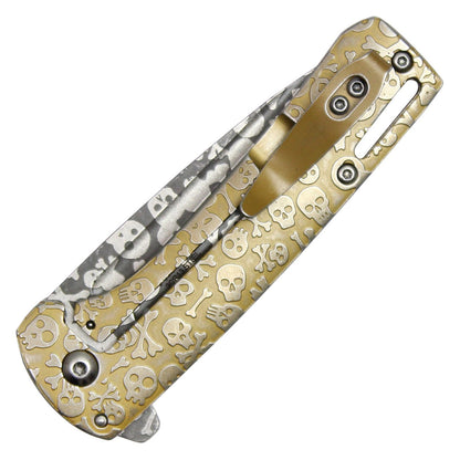 7" Gold Skull Pocket Knife