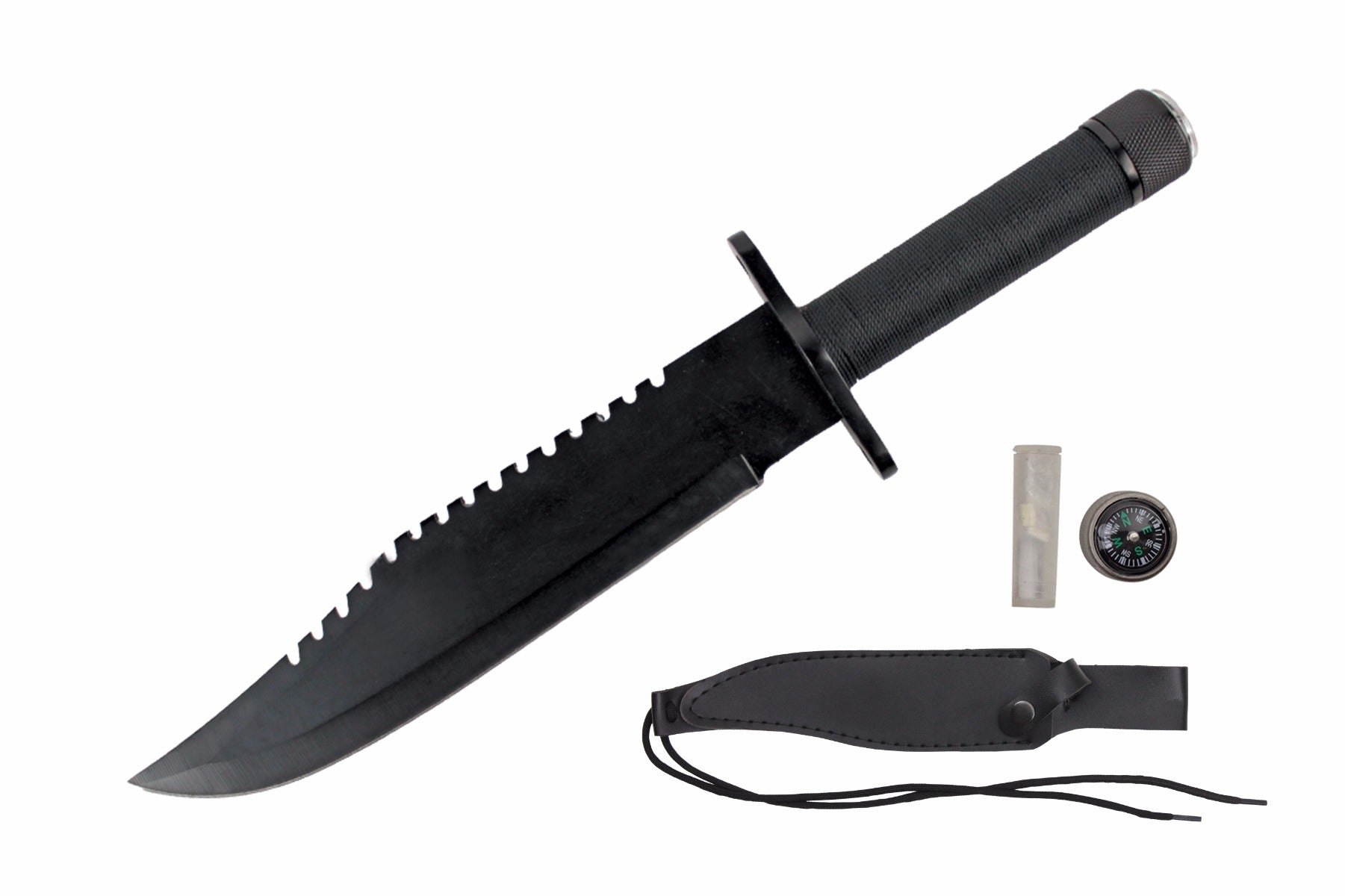 15 ALL BLACK NEW SURVIVAL KNIFE W KIT-inch