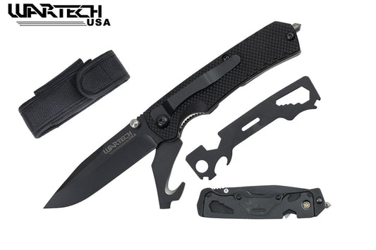 8 1/4" Folding Pocket Knife G10 Handle with Multi Tools (Black)