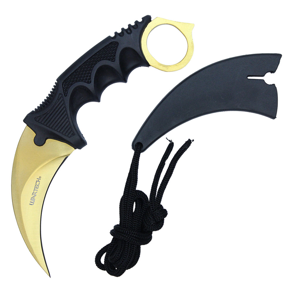 7.5" Full Tang Karambit with Hard Sheath & Necklace (Gold)