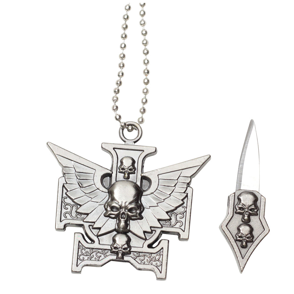 Skull with Wings Hidden Blade Necklace | Tactical Pendant